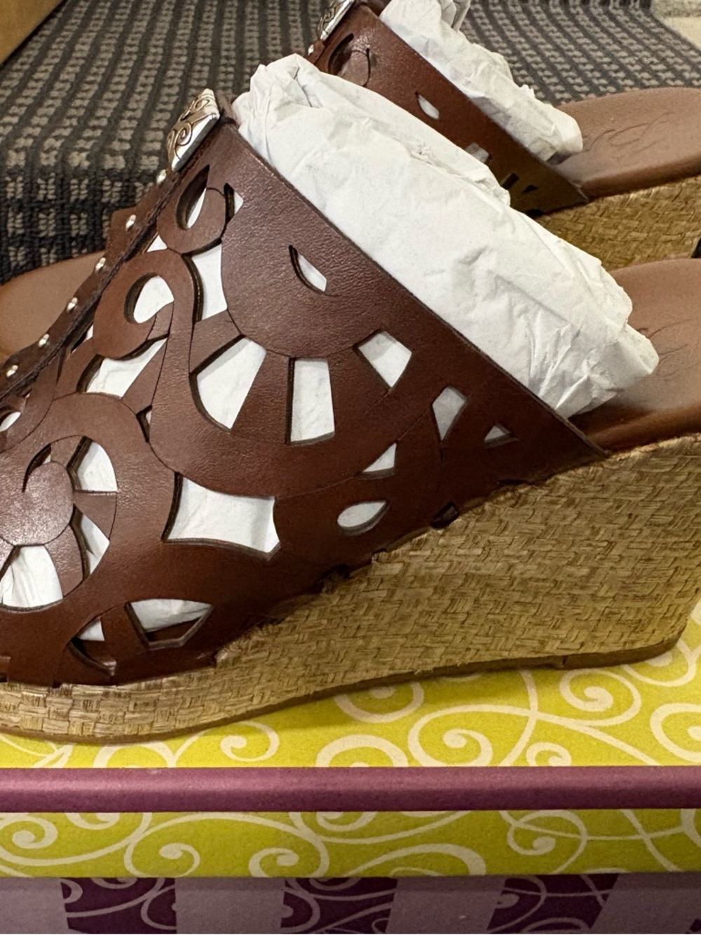 Brighton Brown Leather Cutout Wedge Sandals